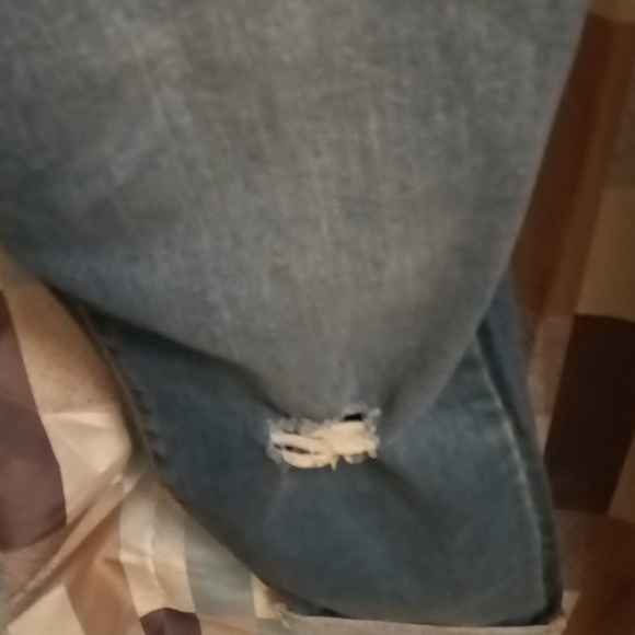 FINAL PRICE INDIGO BLUE cotton blue denim distressed overalls w elastic sides - Picture 11 of 16